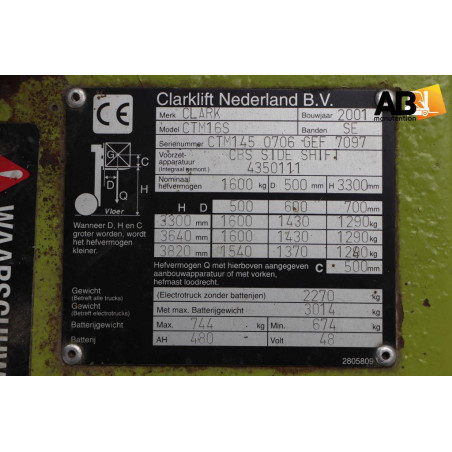Chariot élévateur Electrique  Clark CTM-16-S