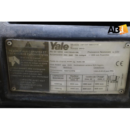Chariot élévateur Electrique 1600kg Yale ERP-16-VT