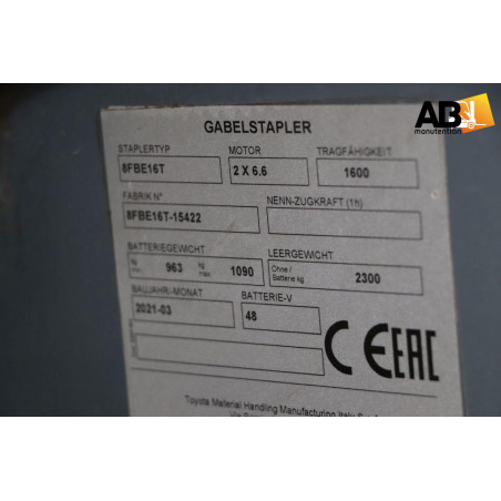 Chariot élévateur Electrique 1600kg Toyota 8-FBE-16-T