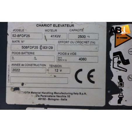 Chariot élévateur Diesel 2500kg Toyota 52-8-FDF-25