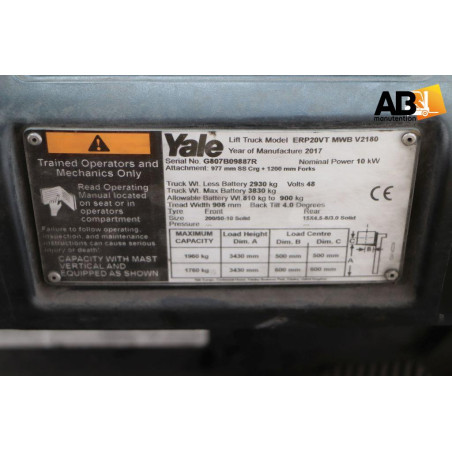 Chariot élévateur Electrique 2000kg Yale ERP-20-VT