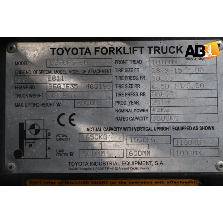 Chariot élévateur Gaz 3000kg Toyota 02-8-FGF-30