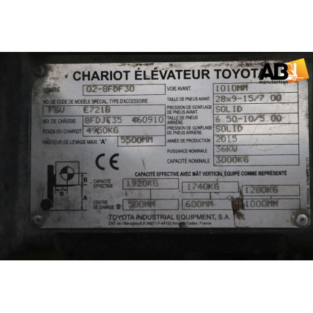 Chariot élévateur Diesel 3000kg Toyota 02-8-FDF-30