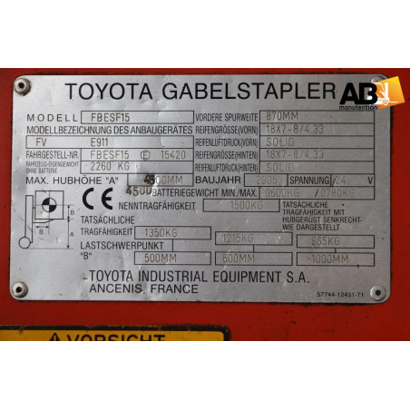 Chariot élévateur Electrique 1500kg Toyota FBESF-15