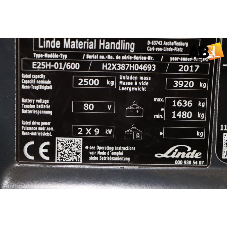 Chariot élévateur Electrique 2500kg Linde E-25-HL-01-600