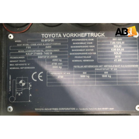 Chariot élévateur Diesel 2500kg Toyota 52-8-FDF-25