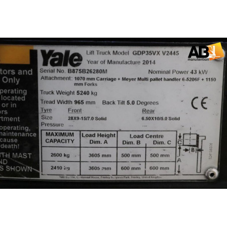 Chariot élévateur Diesel 3500kg Yale GDP-35-VX