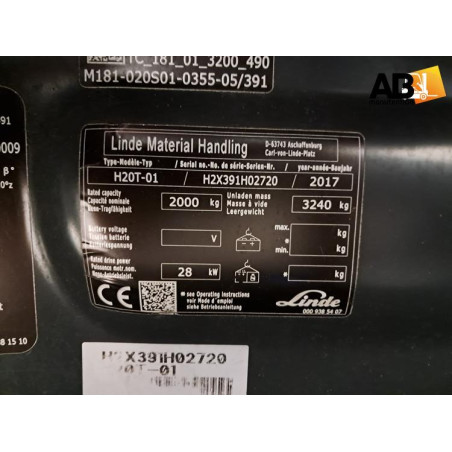 Chariot élévateur Gaz 2000kg Linde H-20-T-01