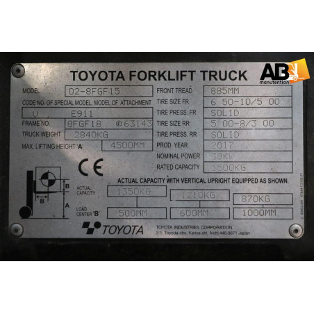 Chariot élévateur Gaz 1500kg Toyota 02-8-FGF-15