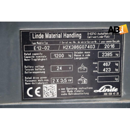 Chariot élévateur Electrique 1600kg Linde E-12-02