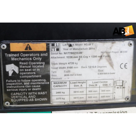 Chariot élévateur Gaz 3000kg Hyster H-3.0-FT