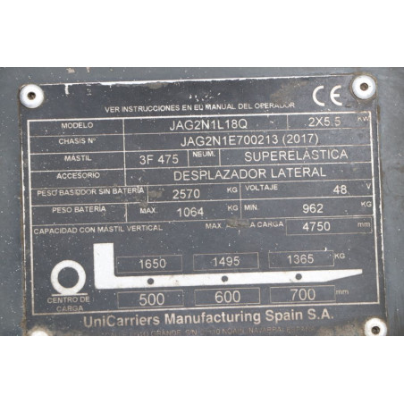 Chariot élévateur Electrique 1800kg Unicarriers JAG2N1L18Q