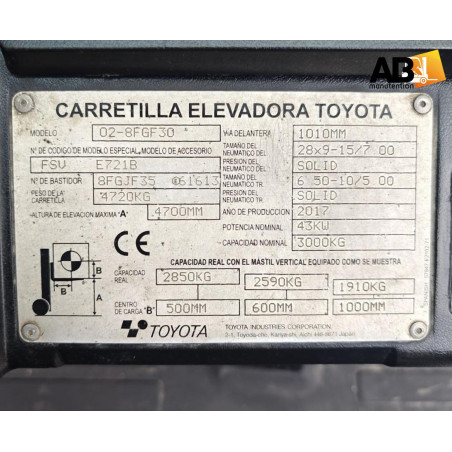 Copy3233_Toyota 02-8-FGF-30 Chariot élévateur d'occasion Gaz 3,0T