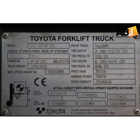 Toyota 02-8-FGF-25 Chariot élévateur d'occasion  Gaz 2,5T