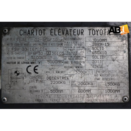 Toyota 02-8-FGF-30 Chariot élévateur d'occasion  Gaz 3,0T