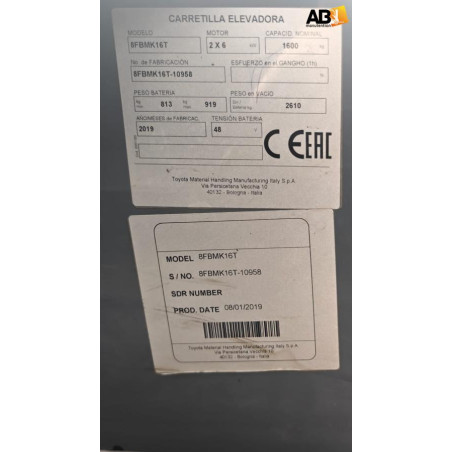 Toyota 8-FBMKT-16 Chariot élévateur d'occasion Electrique 1,6T